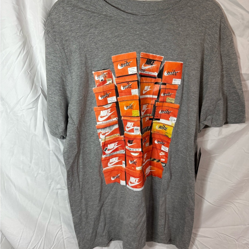 Nike Heather Gray Tee with Bold Orange and Yellow Design